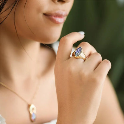 18K Gold-plated ring with abalone gemstone