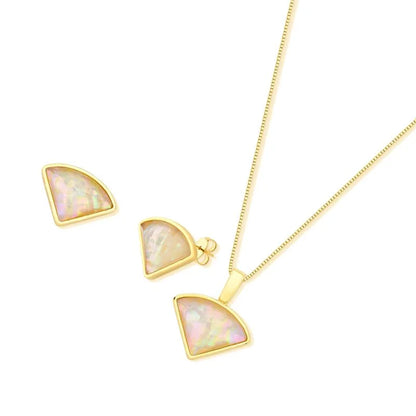 18K gold-plated set of earrings and necklace with sea opal nautilus gemstones