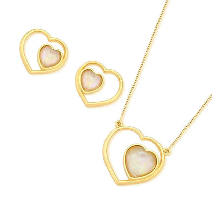 18K Gold-Plated Heart Jewelry Set with Abalone Gemstone – Necklace & Earrings for Women
