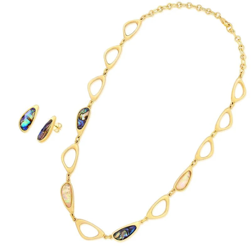 18K gold-plated set with necklace and earring with abalone and nautilus gemstones