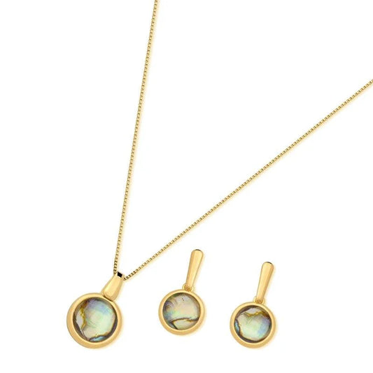 18K gold-plated set of earrings and necklace with abalone gemstones