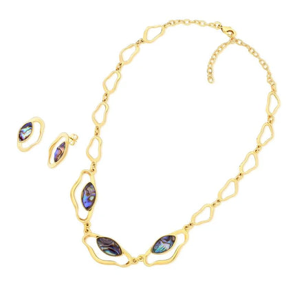 18K gold-plated set with necklace and earrings with abalone gemstones
