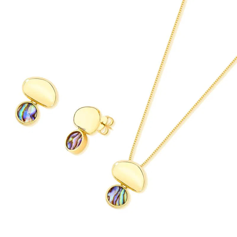 18K Gold-Plated Abalone Jewelry Set – Necklace & Earrings for Women