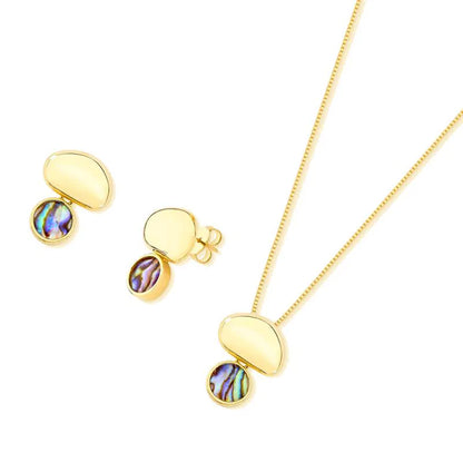 18K Gold-Plated Abalone Jewelry Set – Necklace & Earrings for Women