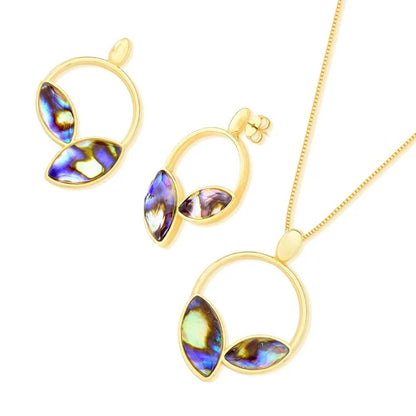 18K gold-plated set with necklace and earring with abalone gemstones