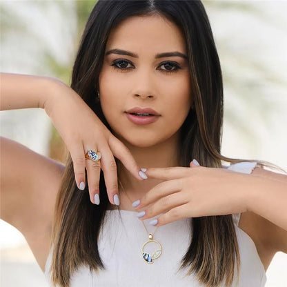 18K gold-plated set with necklace and earring with abalone gemstones