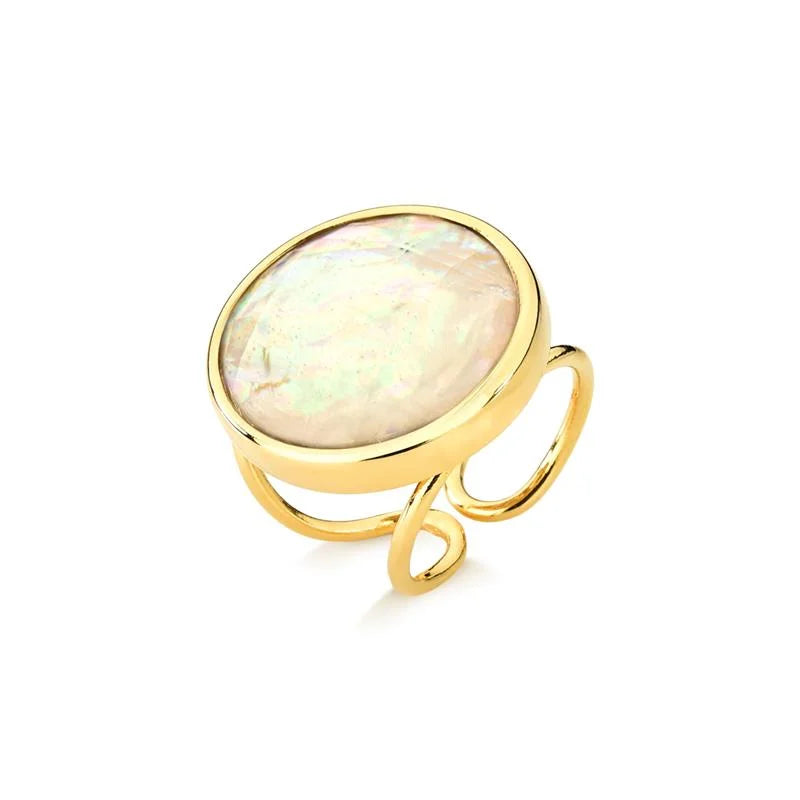18K gold-plated adjustable ring with sea opal nautilus gemstone