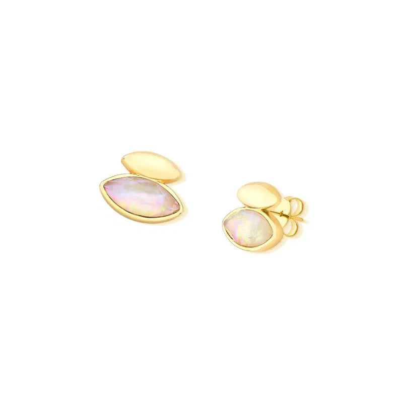 18K Gold-Plated Sea Opal Nautilus Stud Earrings | Eye-Shaped Gemstone Jewelry for Women