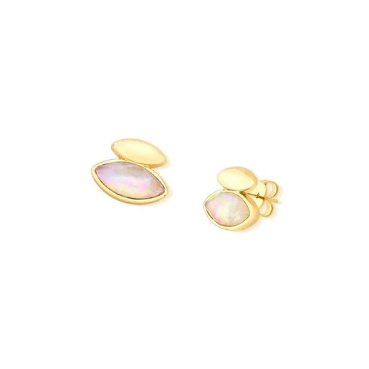 18K Gold-Plated Sea Opal Nautilus Stud Earrings | Eye-Shaped Gemstone Jewelry for Women