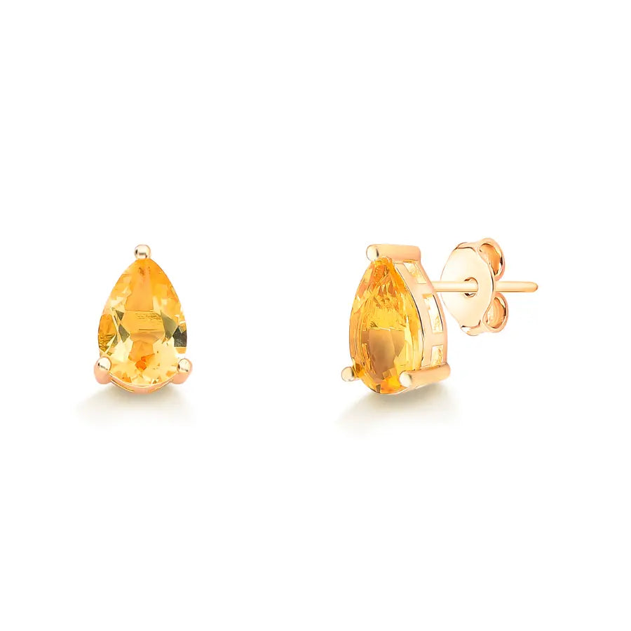 Natural Citrine Teardrop Earrings in Sterling Silver with Gold Plating