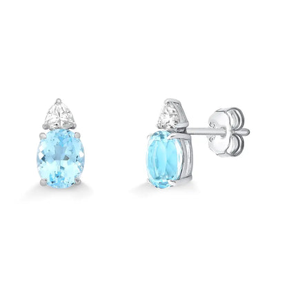 Oval blue Topaz & Moissanite Earrings — 10x8mm Topaz + 1ct Moissanite Stones