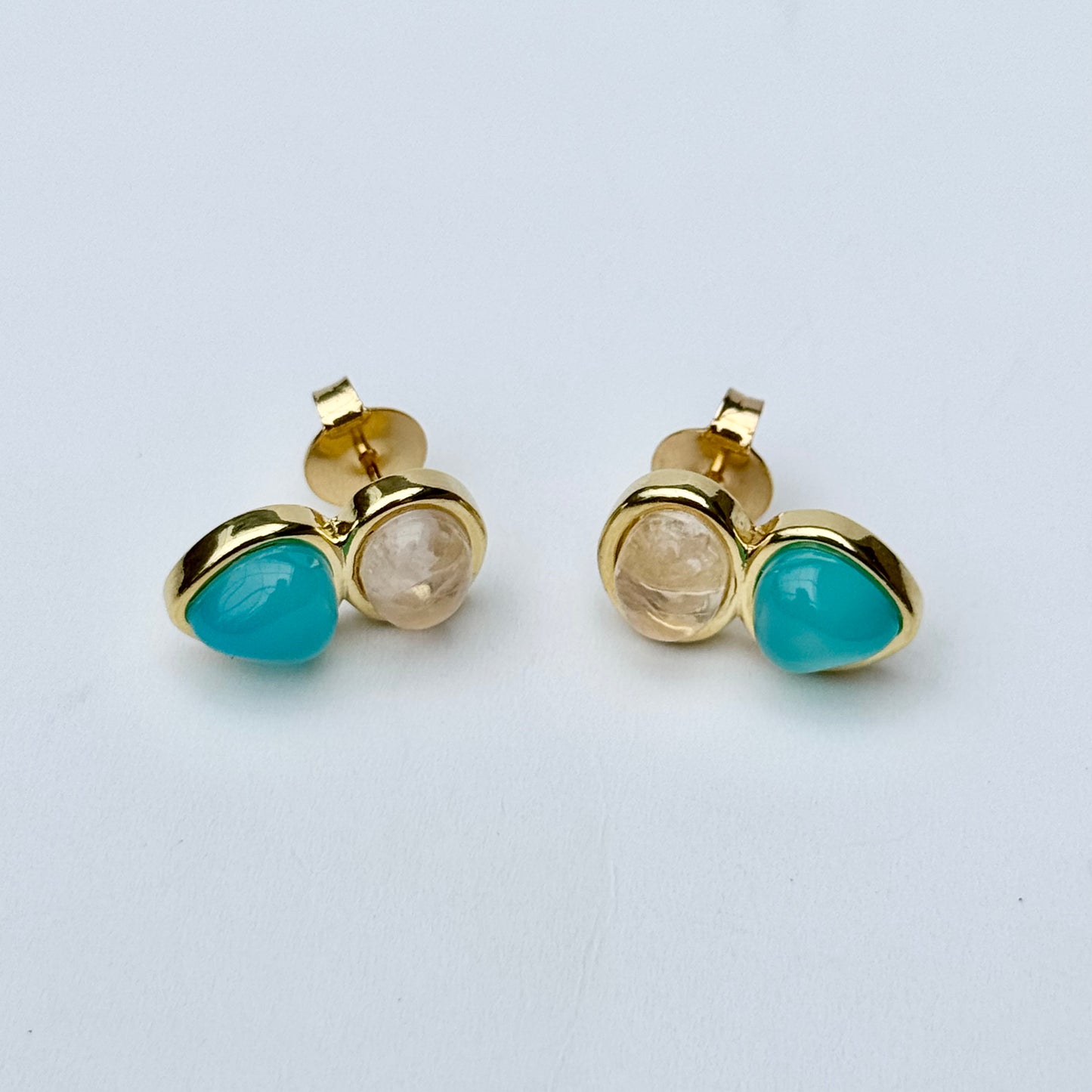 18K gold-plated drop earrings with rose quartz and agate gemstones