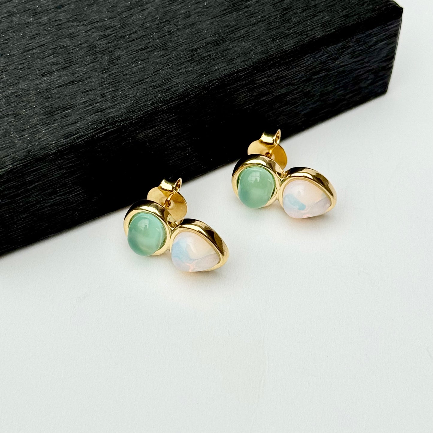 18K gold-plated drop earrings with rose quartz and agate gemstones