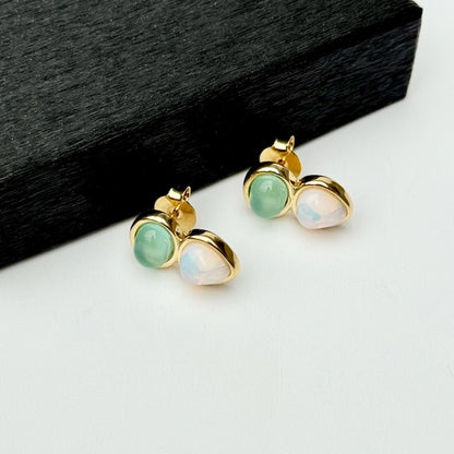 18K gold-plated drop earrings with rose quartz and agate gemstones