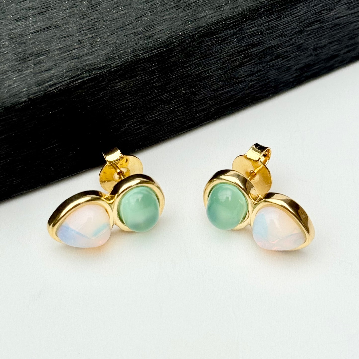 18K gold-plated drop earrings with rose quartz and agate gemstones
