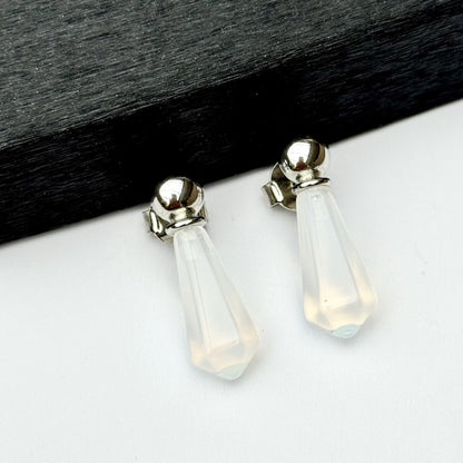 Rhodium-plated drop earrings with opaline stone