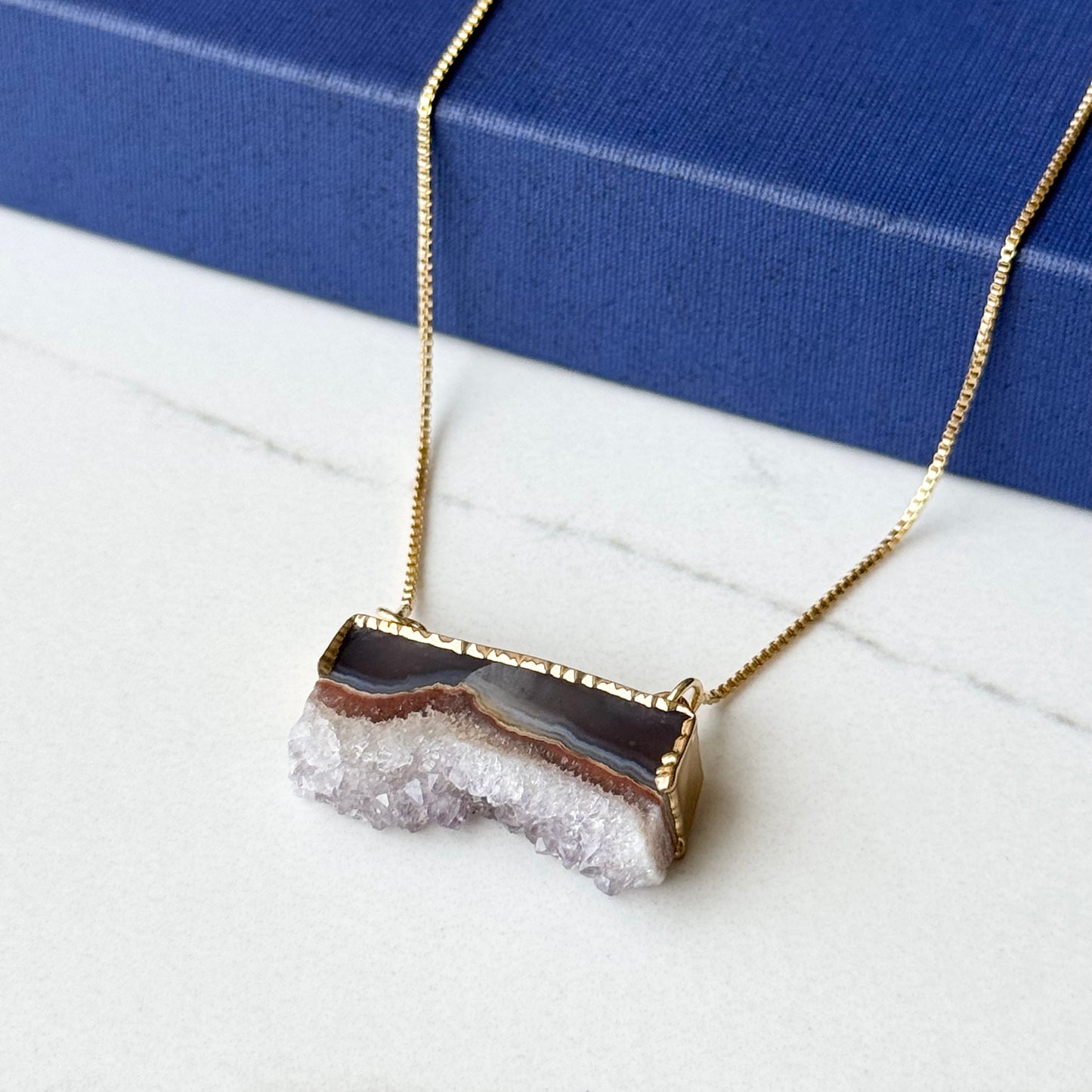 18K gold-plated necklace with natural geode stone