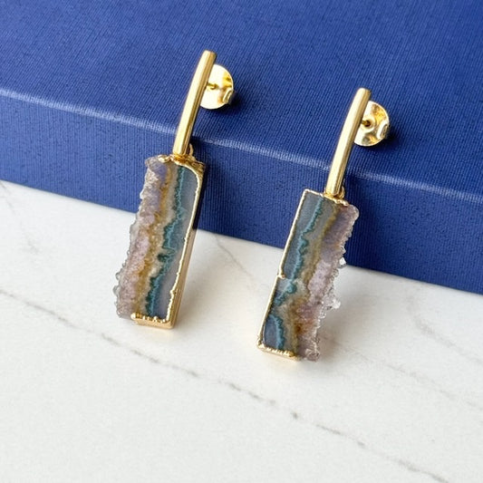 18K gold-plated drop earring with natural geode stone