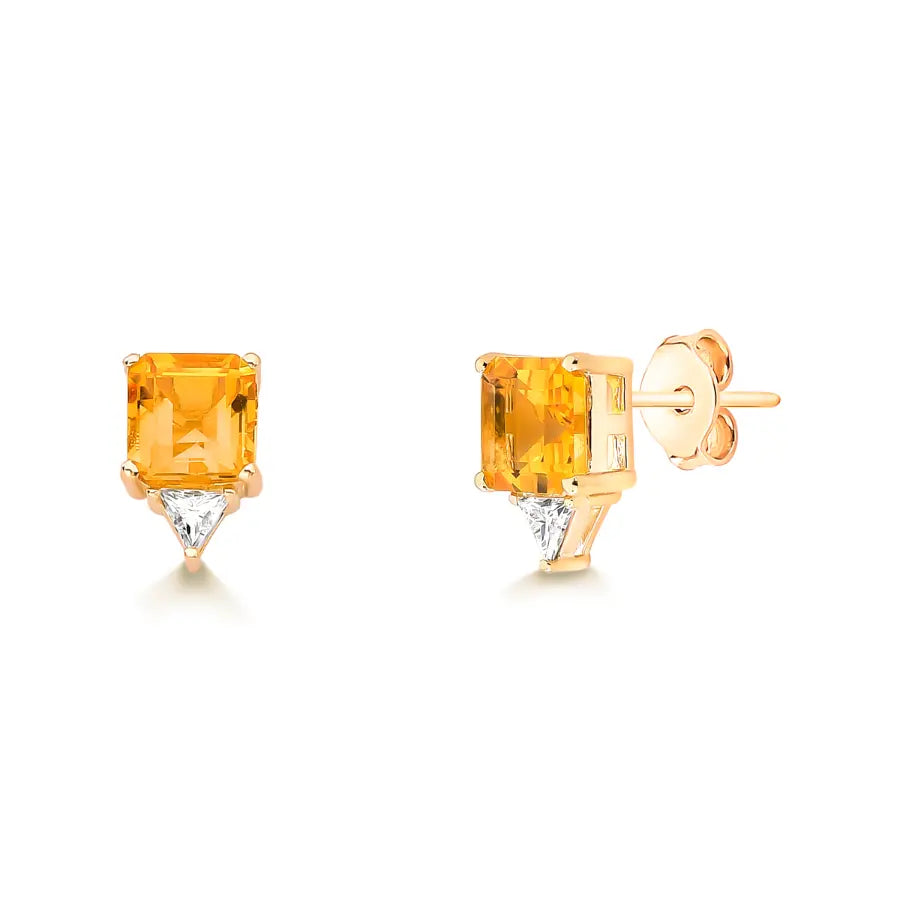 Natural Citrine and Moissanite Geometric Earrings | Fine Jewelry in 925 Silver