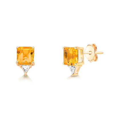 Natural Citrine and Moissanite Geometric Earrings | Fine Jewelry in 925 Silver
