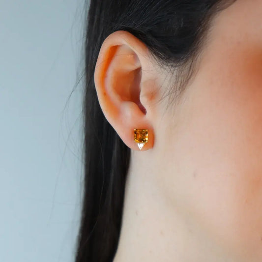 Natural Citrine and Moissanite Geometric Earrings | Fine Jewelry in 925 Silver