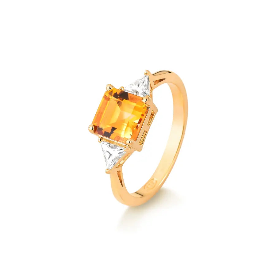 18K Gold-plated Natural Citrine and Moissanite Ring