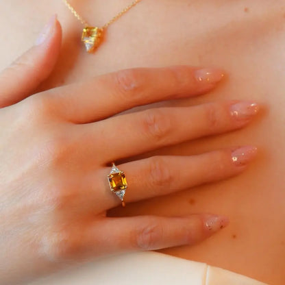 18K Gold-plated Natural Citrine and Moissanite Ring