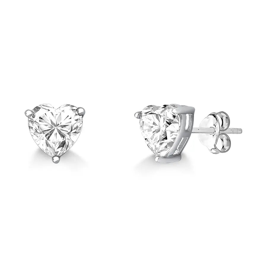 Moissanite heart-shaped stud earrings on sterling silver – 8mm, 4.0ct
