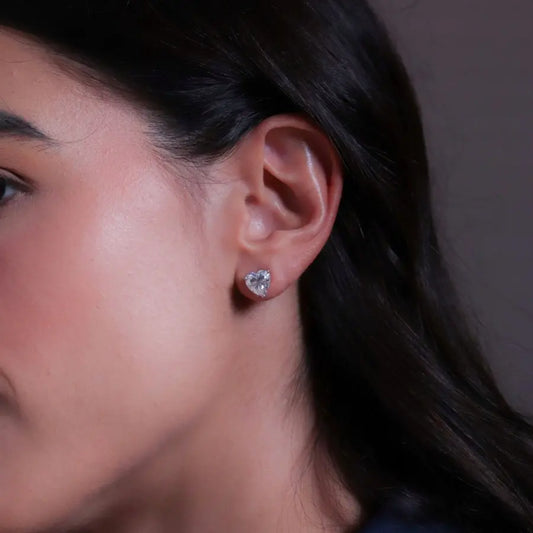 Moissanite heart-shaped stud earrings on sterling silver – 8mm, 4.0ct