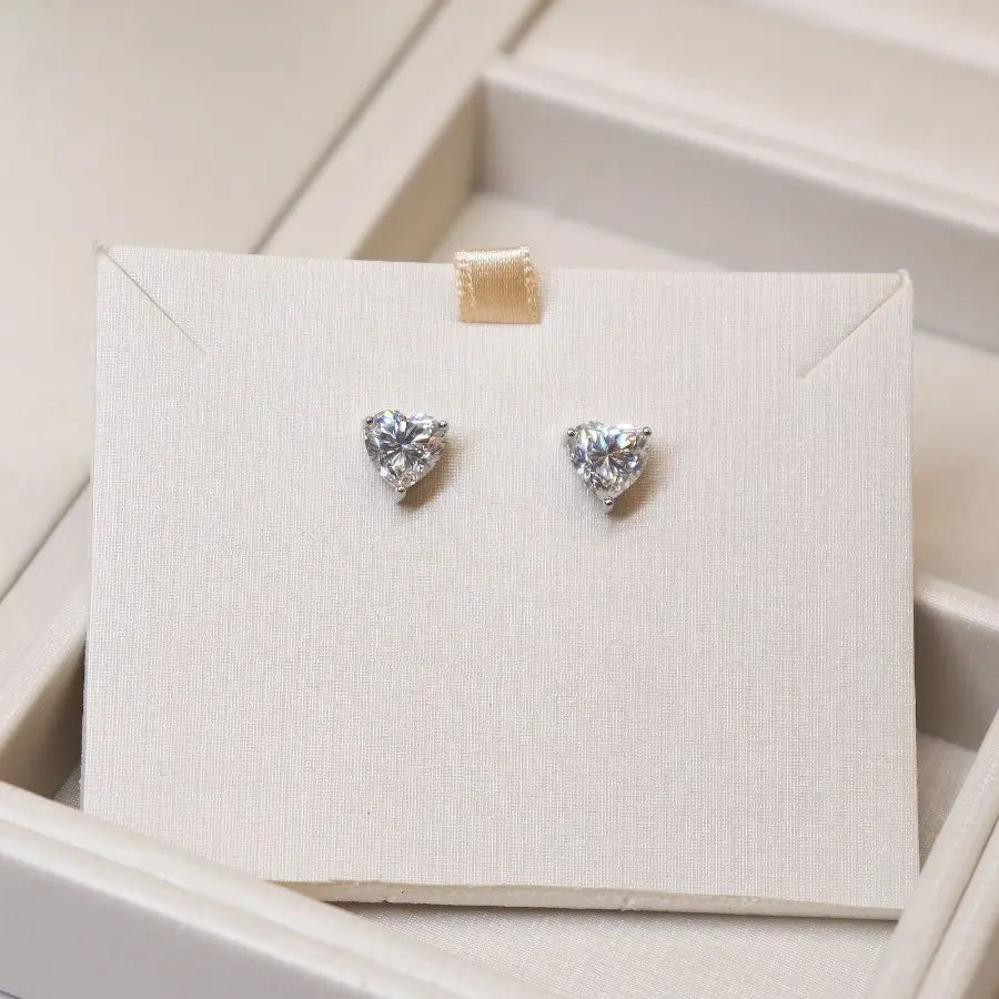Moissanite heart-shaped stud earrings on sterling silver – 8mm, 4.0ct