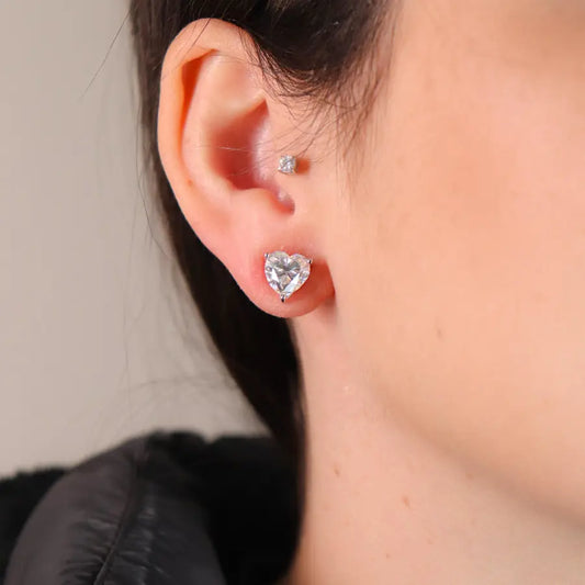 Moissanite heart-shaped stud earrings on sterling silver – 8mm, 4.0ct