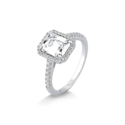 Rectangular Moissanite Ring Paved in Rhodium-Plated 925 Silver